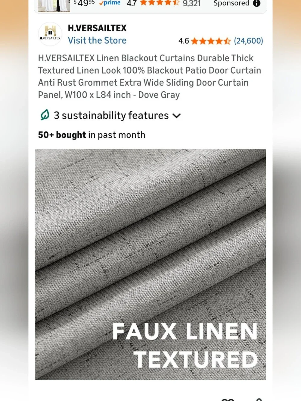 NEW H.VERSAILTEX  Blackout Curtain For Slider Linen Dove Gray